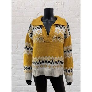 RDI Fair Isle Knit‎ Sweater M Mustard Nordic Pullover Cozy